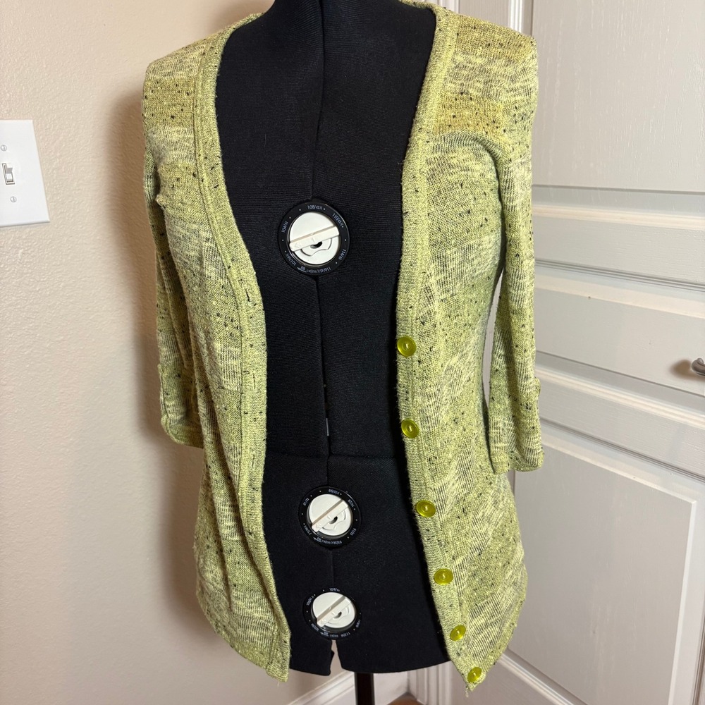 Derek Heart Lime Green Marl Knit Roll Tab 3/4 Sleeve Cardigan Womens Large